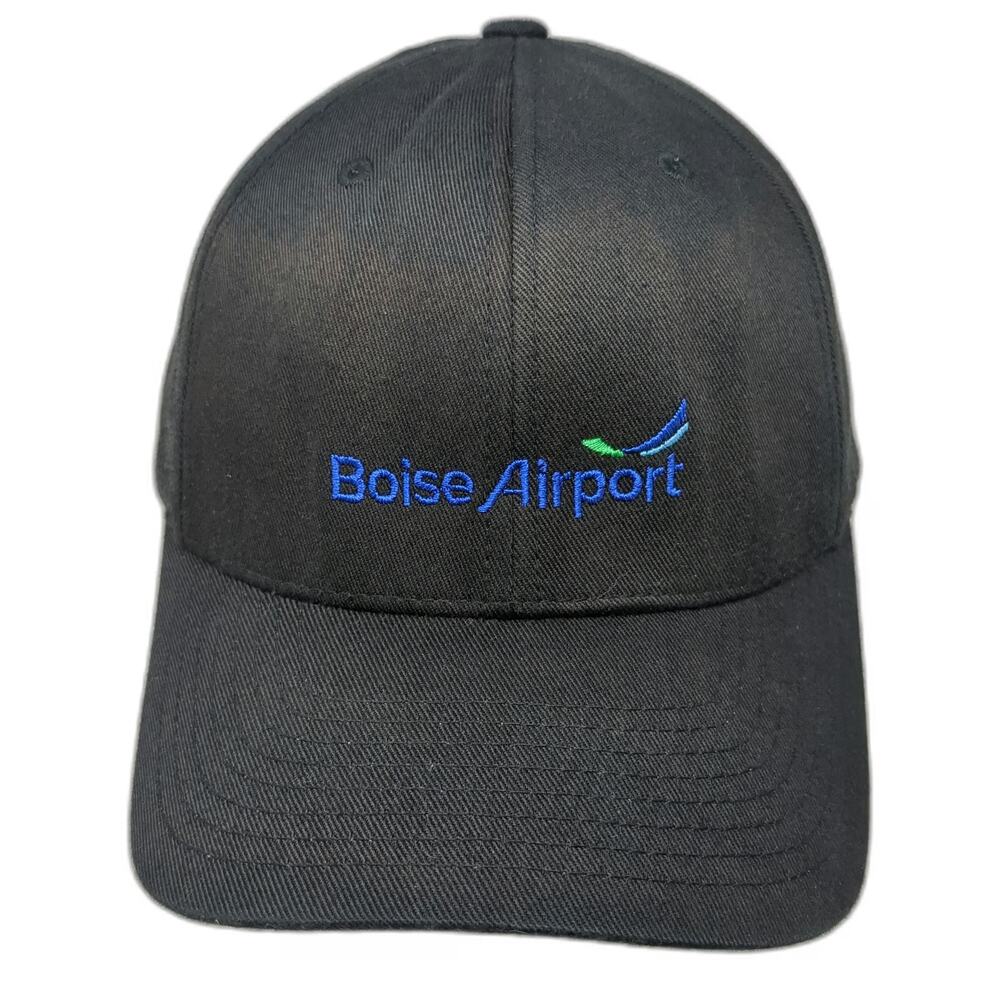 Port Authority Baseball Cap Black XL Flexfit Boise Airport Hat Curved Brim